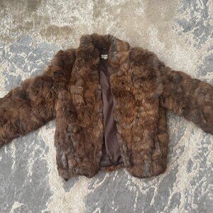 Vintage Real Fur Bomber Style Jacket (Size: M)